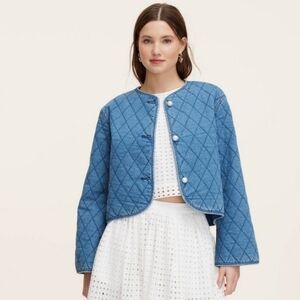 Kate Spade X Target Blue Quilted Jean Jacket With Pearl